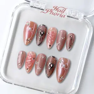 NailPhoria PINK ECLIPSE - Valentine Handmade Press-On Nails | Reusable, Salon-Quality, Long-Lasting, Glossy Design