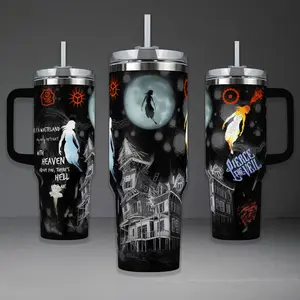 Pierce The Veil Band Tumbler, King For A Day 40oz Cup with Handle, Emo Post-Hardcore Rock 20oz Stainless Steel Travel Mug, Collide With The Sky Music Fan Gift, Pierce The Veil Inspired Insulated Tumbler Featuring Epic Haunted House Design.