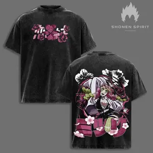 Mitsuri Kanroji Demon Slayer Washed Oversized T-shirt | Vintage Double Printed Heavyweight Cotton Tee | Love Hashira Anime Manga Streetwear | Graphic Top for Otaku, Cosplay & Kimetsu Fans