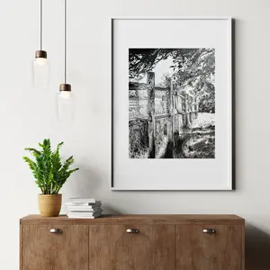 Avon Along the Fence Landscape Drawing 11x14 Matted Art Print Featuring Natural Elements, Versatile Use, Decor, Poster, Artwork, Wall Decoration Art