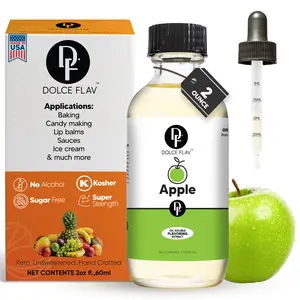 Dolce Flav Apple Extract - 2 Oz. Oil-Soluble Flavoring Ideal for Candy Making, Lip Balm, and Ice Cream