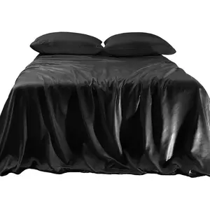 Luxurious 4-Piece Sheet Set, Skin and Hair Friendly, Wrinkle, Fade, Stain Resistant with Deep Pockets Fitted Sheet, Cooling Soft Sheet Set, Queen, Black