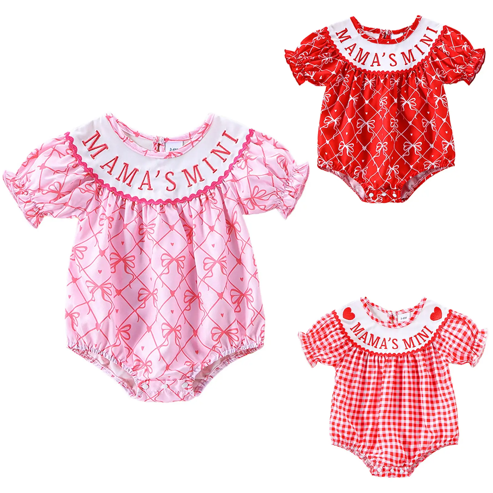 Baby Girls Mamas Mini Smocked Bubble Romper Cute Bow Plaid Puff Sleeve Onesie Bodysuit Newborn Infant Jumpsuit Summer Outfit #Springtok