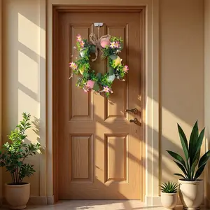 1 piece of spring Easter wreath decoration | Colorful egg artificial flowers with green leaves, suitable for autumn, New Year, Valentine's Day, Christmas gifts, holiday door decorations, wall ornaments, party decoration wreaths