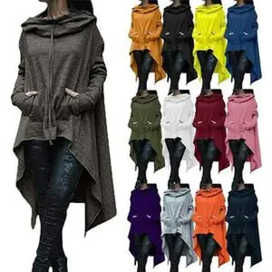 NewSolidColorOversizedWomen'sBatwingHoodedAsymmetricCasualLooseCoatSweatshirtPulloverCapeShawlOversizedHoodie