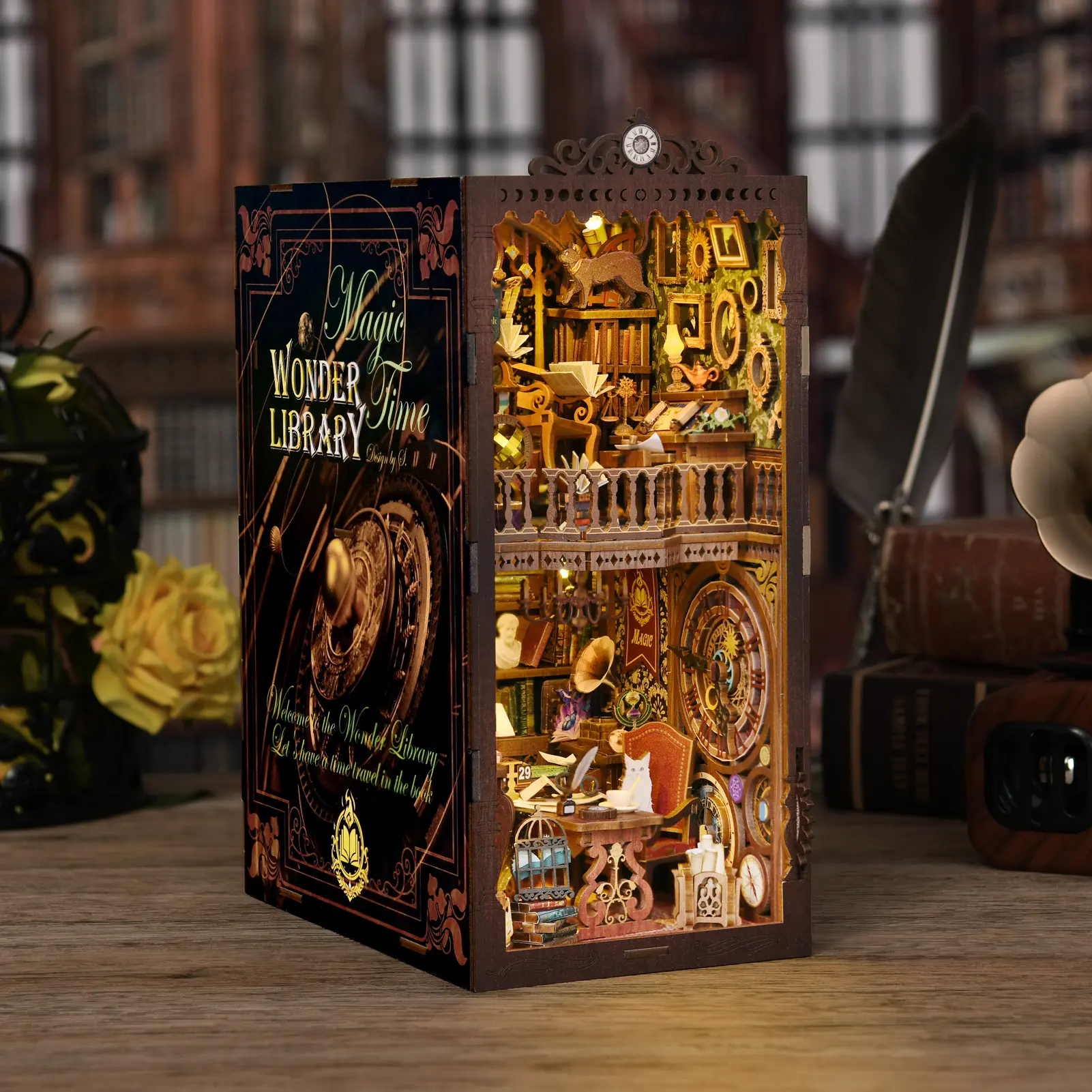 New Year gifts-Magic Library DIY book nook, toy building blocks, 3D puzzles, mini toy houses,assembly model【wander library】 Figures Combo Crafts