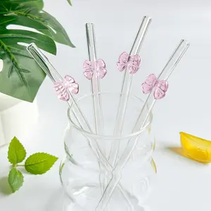 Cute Bow Glass Straws, Glass Straw Drinkware, Reusable Curved Straw Set with Brush, Ideal for Smoothies, Milkshakes, Cocktails & More, Perfect Gift Idea!