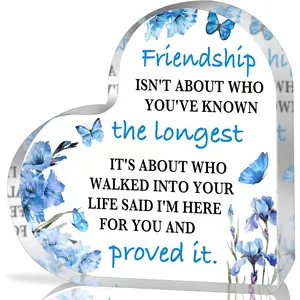 Friendship Themed Heart Shaped Acrylic Plaque, Vintage Plaque Decor, Creative Desktop Decoration Sign, Inspirational Office Thank You Gift, Birthday Gift