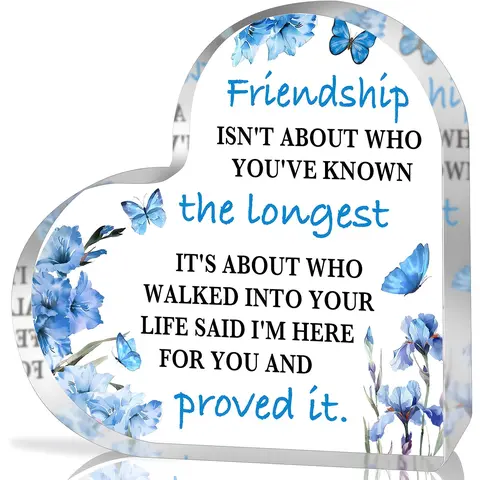 Friendship Themed Heart Shaped Acrylic Signage Plaque, Vintage Plaque Decor, Novelty Desk Decor, Creative Desktop Decoration Sign, Inspirational Office Thank You Gift, Birthday Gift, Home Office Decoration, Decorative Plaque Sign, Decoration Items
