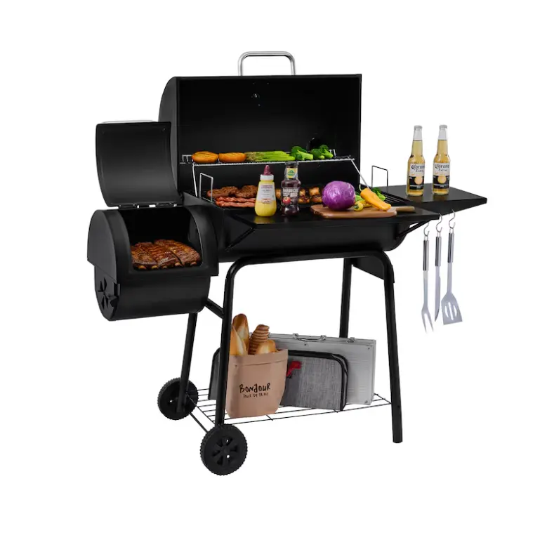 Royal Gourmet Offset Smoker 823 Sq. In. 27.44-in W Black Barrel Charcoal Grill, Adjustable Pan, Thermometer Gauge, Perfect for Backyard Cooking, Outdoor Camping, Picnic