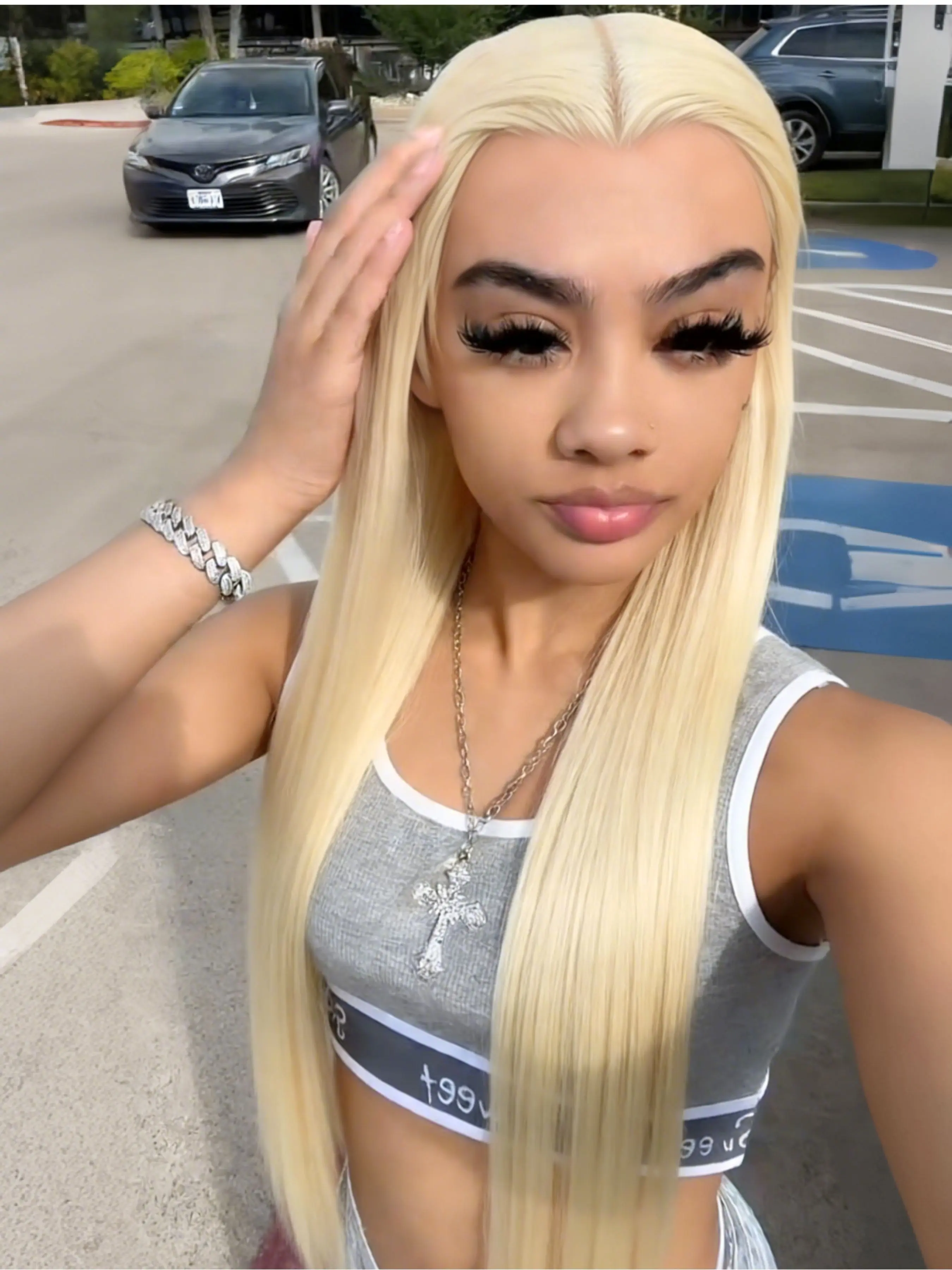 Blonde Straight Lace Front Wig 28 Inch Heat Resistant #613 Synthetic Hair 13x4 HD Transparent Lace Pre-Plucked Natural Hairline Free Part for Daily & Festival Use