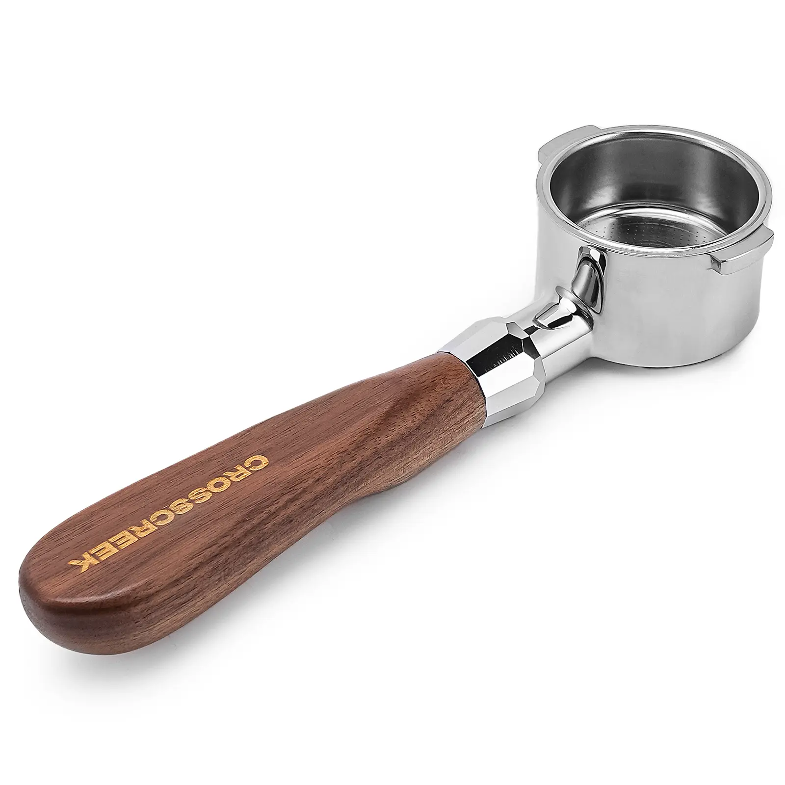 CrossCreek 51mm Espresso Bottomless Portafilter with 2 Ear | Fits De’Longhi ECP3420 / EC155 / BCO430 / EC260 Espresso Machine | Stainless Steel Basket and Walnut Handle | Espresso Accessories