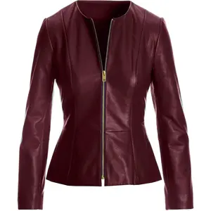 Women's Leather Jacket – Drowned Black Lambskin Biker Peplum Style, Genuine Leather