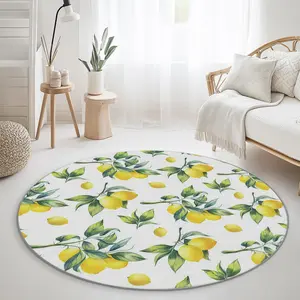 Lemon Fresh, Round/Rectangle Velvet Rug with HD Printing, Double Lock Edge. Machine Washable, Non - Slip, Stylish for Bedroom, Kitchen, etc. Ideal Birthday Gift