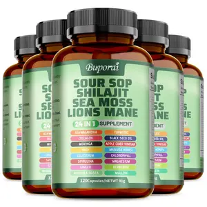 Buporai 24-in-1 dietary supplement, 120 capsules per bottle, is enriched with soursop, seaweed and lion's mane mushroom to support skin and joint health.