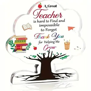 Teacher's Day Gift Thank You Acrylic Tree Plaque, Heartfelt Gift for Graduation, Retirement, Desk Accessory, Home Office Decor