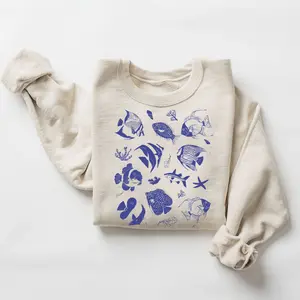Vintage Tropical Fish Sweatshirt, Protect the Ocean Beach Sweatshirt, Aesthetic Graphic Retro Vintage , Fish Gift Unisex