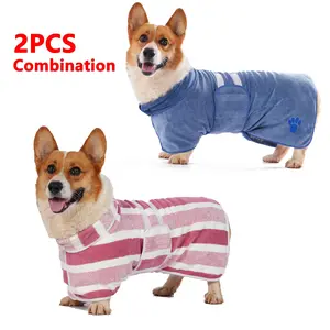 Quick Drying Dog Bathrobe, Super Absorbent Pet Bathrobe with Adjustable Belly Band, for Bath, Beach, and Travel