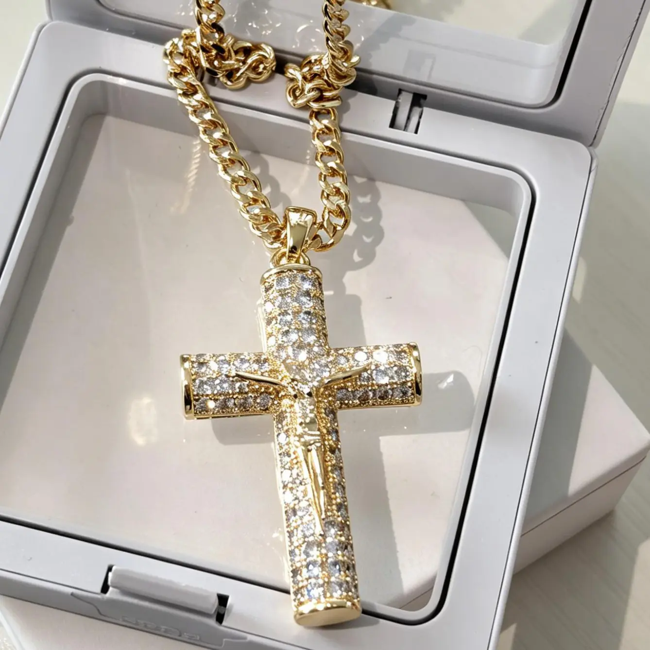 Unisex Cuban Style Iced Out Statement Chain Necklace - 24" 6mm, Sparkly Zircon Stones, Faith Pendant Cross, Hypoallergenic Hip Hop Jewelry, Birthday Gift Ideas for Dads, Iced Out Chain, Faith Cross Necklace, Cuban Style Chain