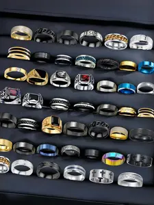 Random Men's Punk Style Rhinestone Decor, Trendy Hip Hop Ring, Fashion Rings, Fashionable Jewelry for Party & Daily Clothing Decor for Boy