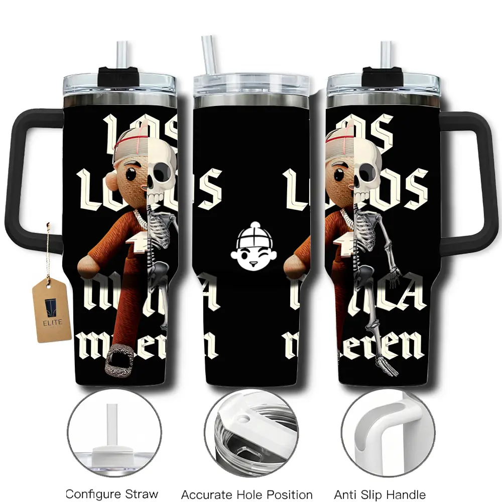 Elite Tumbler - Los Locos Nunca Mueren Chuyin Fuerza Regida 40oz Tumbler With Handle & Straw, Mexico Music Retro Collage Cup, Fuerza Regida Inspired Travel Tumbler, Vintage Music Drinkware, Stainless Steel Coffee Mug, Gift for Music Lovers
