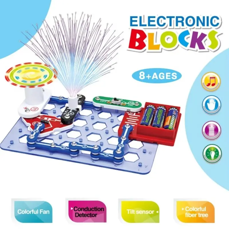 15pcs/17pcs Electronic Building Block Science Experiment Kit Toy Set, Multiple Circuit Building Options for Kids 8+, Skills Development & Stem Learning