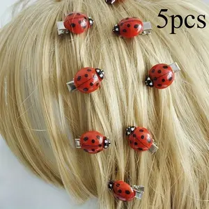 5pcs Simulation cute Ladybug hair clip - non-slip color hair clip, lattice animal hair accessories creative funny hair clip fun hair accessories