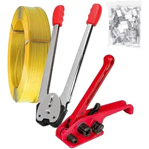 Pallet Packaging Strapping Banding Kit, Heavy Duty Manual 4 in 1 PET/PP Manual Strapping Tools Packing Machine Set Tensioner & Sealer 100m Packing Belt, 50 count Wide Coil Reel for Packing