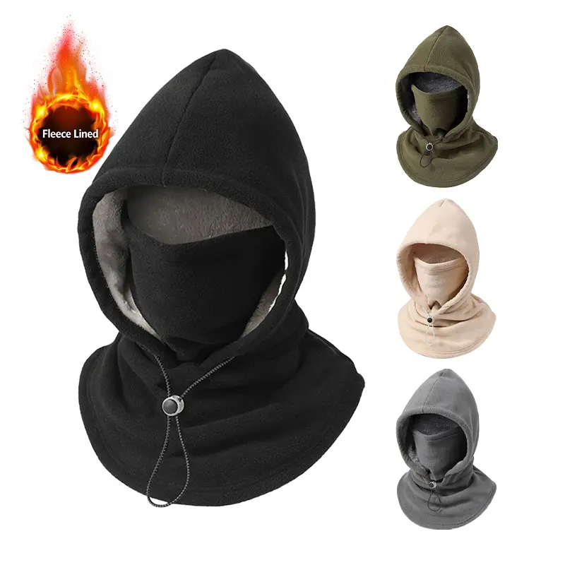 Men’s Winter 3-in-1 Double-Layer Fleece Hooded Headwear - Full-Face Thermal Windproof Gear with Built-In Mask for Skiing, Outdoor Riding, Extreme Cold Weather