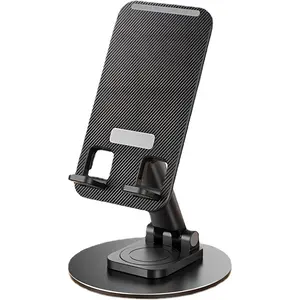 Cell Phone Stand, Adjustable Phone Holder 360 Rotation Fully Foldable Desktop Dock Compatible with  16 15 14 13 Pro Max Android Smartphone E-Reader Tablets (Black)