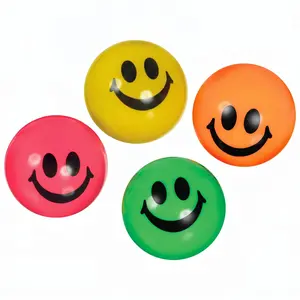 Smiley Face Bounce Balls Party Favors - 8 Pack 49 mm Neon Bouncy Balls for Kids, Goody Bag Stuffers, Classroom Prizes, Retro Stress Relief Desk Toys