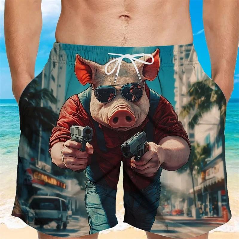 Cute Pig Graphic Beach Shorts For Men Kids 3d Printing Animal Swimming Trunks Cool Summer Hawaiian Loose Quick Dry Board Shorts