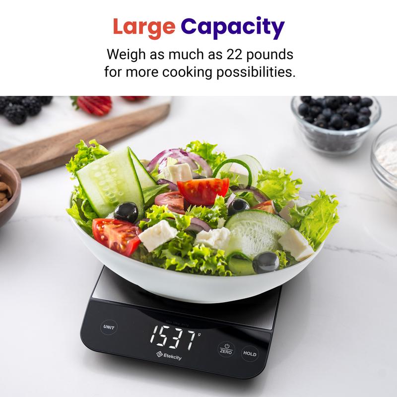 Etekcity Food Kitchen Scale 22lb, Digital Grams and Oz for Weight Loss, Baking and Cooking, 0.05oz/1g, Waterproof, Rechargeable, 304 Stainless Steel