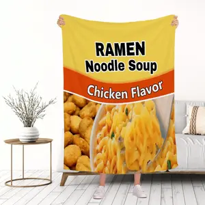 Ramen Noodle Soup Ramen Chicken Flavor Blanket, Funny Ramen Noodle Blanket - Plush Lightweight Fuzzy Food Throw for Ramen Lovers - Chicken Flavor