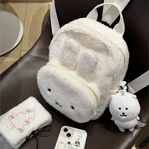 JIAERDI Sweet Cute Cartoon Rabbit White Mini Backpack Women Lamb Wool Plush Y2k Backpacks Ladies Harajuku Kawaii Mochila 2025