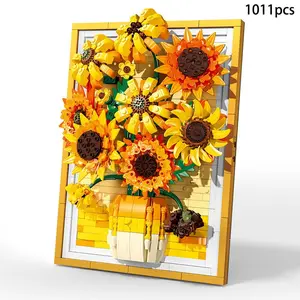 1011pcs Sunflower Frame Building Block Set, Creative Artificial Flower Plant Model, Home Decoration for Ages 8+ Creative Gift, Valentine's Day Gift for Girls, Compatible with Lego, Immortal Flower Display Model Assembly Toy, Model Kit.
