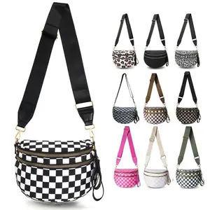 Black and White Checkered Nylon Bum Bag Plus Size Friendly Fanny Pack - Spacious Design for Essentials,Viral Crossbody Belt Bag Must-Have
