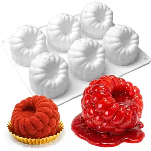 Reusable 6-Cavity Raspberry Silicone Mold - Oven-Safe 3D Bakeware for Mousse Cakes, Chocolate