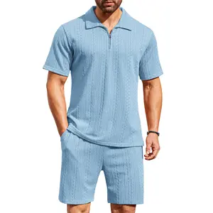 COOFANDY Men's 2 Pieces Outfits Casual Quarter Zip Polo Shirt and Shorts Set Athletic Jogging Summer Tracksuit
