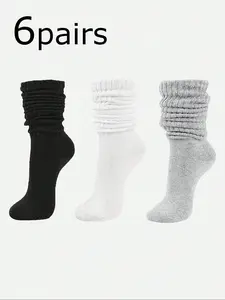 Women's Plain Crew Socks, Youth Stackable Socks, Simple Versatile Everyday, Autumn Winter Fuzzy Knit Split Toe Socks