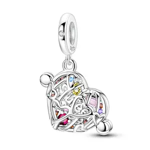 MULA Sweet Love Chocolate Heart Pendant - 925 Silver-platedr Platinum Plated CZ Multi-Colored Gemstones, Compatible with Pandora Bracelets, Valentine's Day Birthday Gift for Women Girls