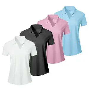 Women's Solid Color Sports Polo Shirt – Breathable Short Sleeve Golf Tennis Top, Lightweight Quick Dry Activewear, Casual Athleisure Summer Outfit, Tenniscore Sporty Collared Shirt for Gym Workout Everyday Wear