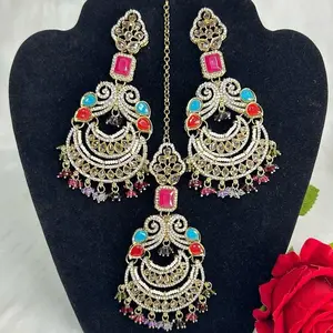 Gorgeous American Diamond Lightweight Statement Earrings And Tikka Set - Elegant Design & Comfortable Wear