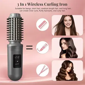Wireless curling comb, straightening comb, USB-powered multi-functional styling comb with LED screen and three temperature adjustment functions. Lightweight and portable, suitable for travel and home use, ideal as a holiday gift.