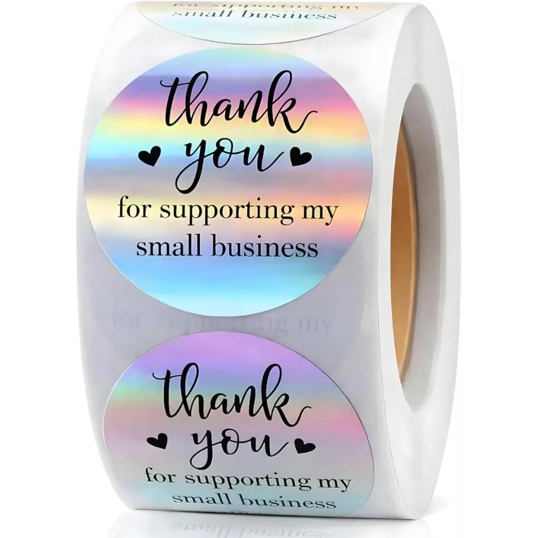 Bulk Branding Holographic Thank You Stickers - 500-Count 1.5in Round Sticky Labels, Decorative Self-Adhesive Roll Pack for Small Business Order Packaging Seals, Bulk Branding Stickers, Decorative Labels