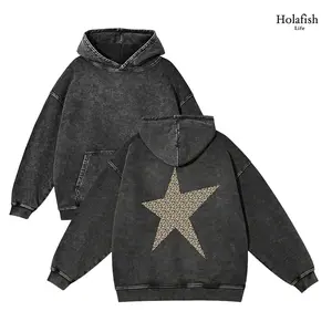 Holafish Women's Print Hoodies Oversized TopsLeopard Pentagram Hoodie Heavyweight Vintage Sweatshirt Winter Warm Streetwear Loose Fit Streetwear Casual Tops