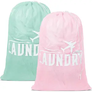 2 Pack Large Mesh Laundry Bag, Heavy Duty Laundry Bags with Drawstring, Laundry Hamper Liner, Machine Washable, for Travel, Storage, , Dorms and Apartment Dwellers, 24 x 36 Inches (+Green)