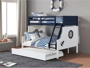 Nautia Twin-Over-Full Nautical-Themed Bunk Bed with Sturdy Ladder and Fun Boat Design