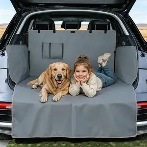 600D Oxford Fabric Car Trunk Protection Cover - Waterproof, Non-Slip, Scratch-Resistant, Extendable Dog Pet Cargo Liner with Large Storage Pocket, Easy-to-Install for Cars, SUVs (Grey)
