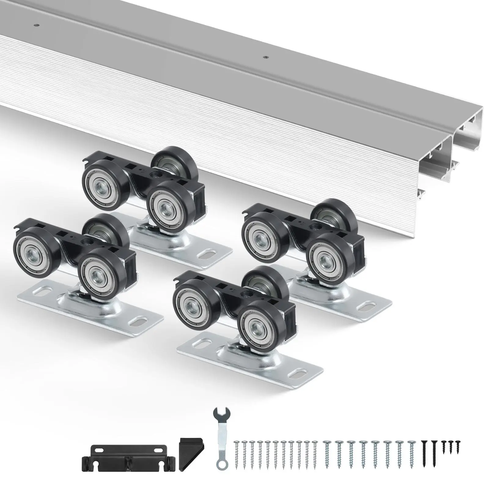 VEVOR Bypass Door Hardware,  6ft Heavy Duty Bypass Sliding Door Hardware Kit, Aluminum Alloy Sliding Closet Door Hardware Set for 2 Door System, Fit Door Thickness 1 3/8 " - 1 3/4", Easy to Install